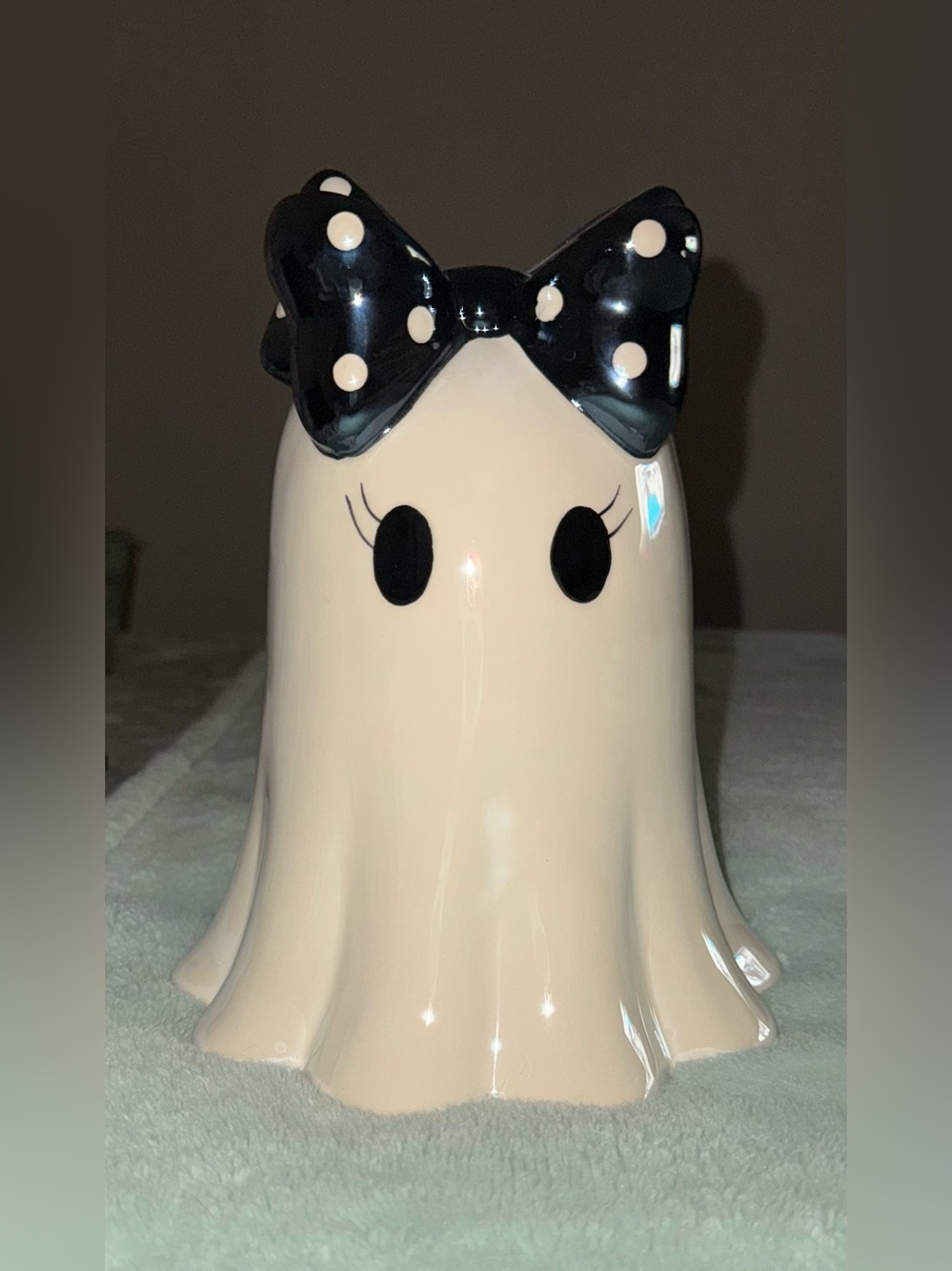 Iridescent Girl Ghost with Black Polka Dotted Bow